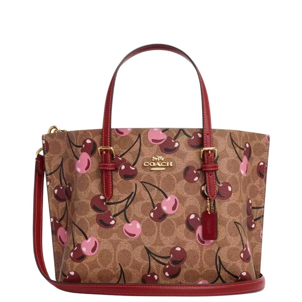 Coach Brown and Red Cherry Print Tote